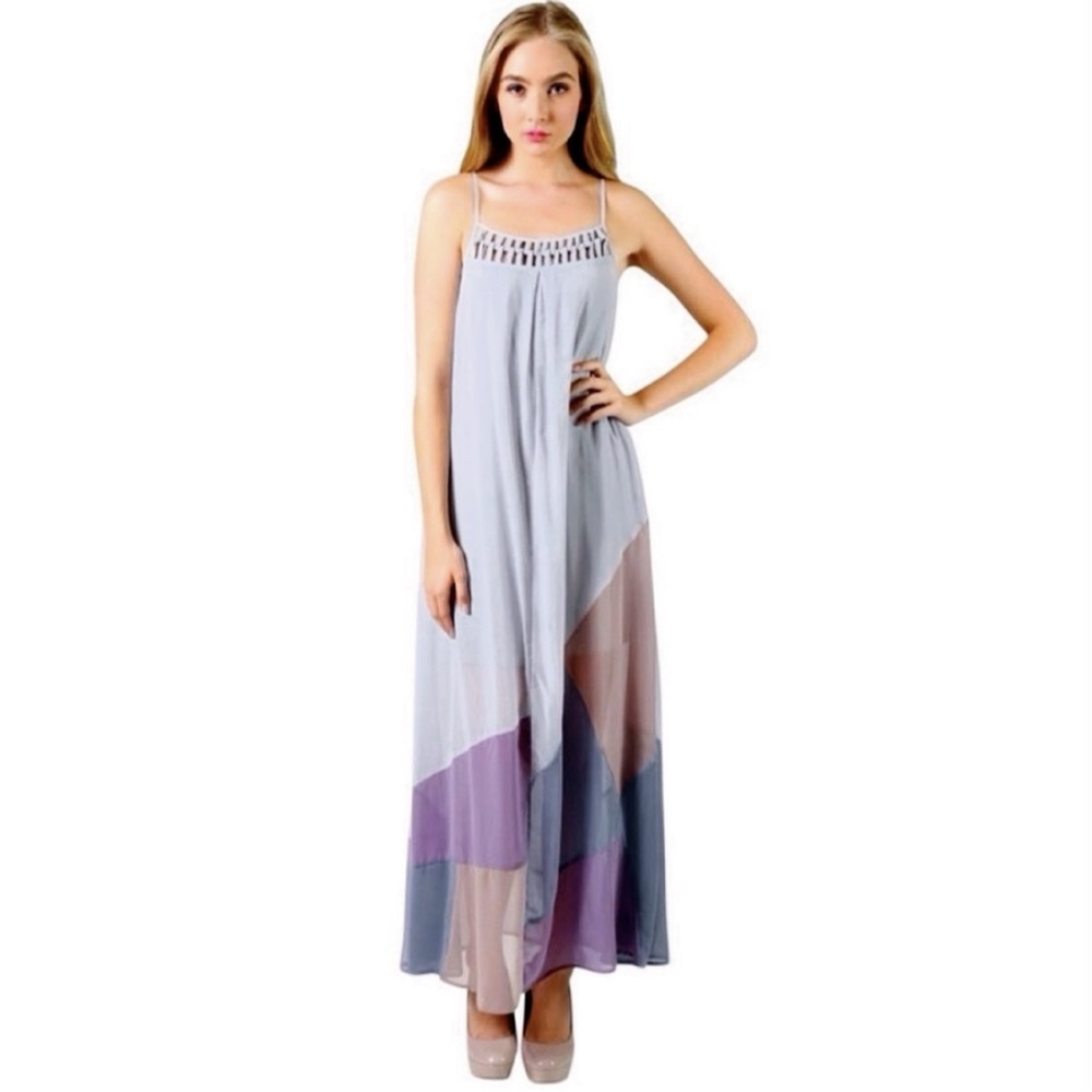 Altar’d State Flowy Silk Multicolor Boho Maxi Dress Size Small Unique Design